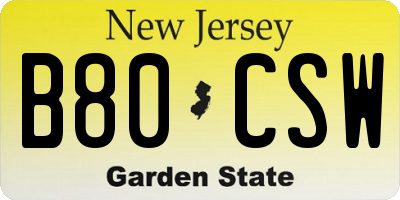 NJ license plate B80CSW