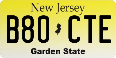 NJ license plate B80CTE