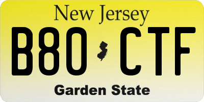 NJ license plate B80CTF