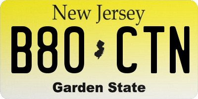 NJ license plate B80CTN