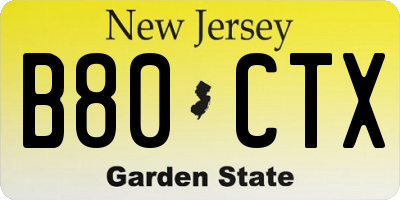 NJ license plate B80CTX