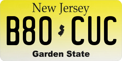 NJ license plate B80CUC