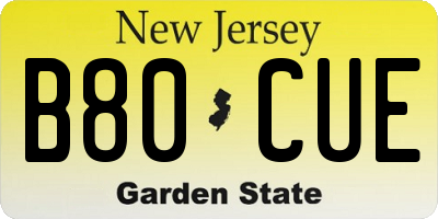 NJ license plate B80CUE