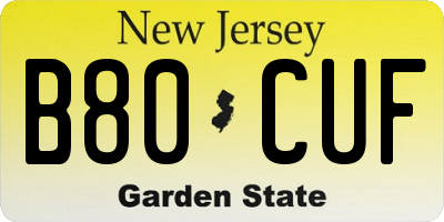NJ license plate B80CUF