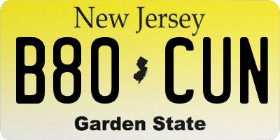 NJ license plate B80CUN