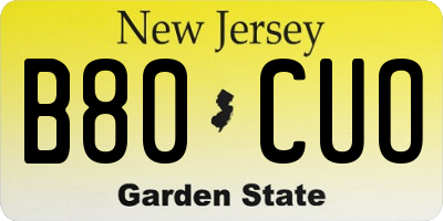 NJ license plate B80CUO