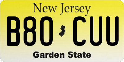 NJ license plate B80CUU