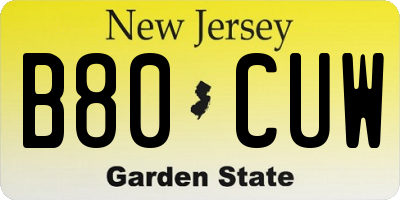 NJ license plate B80CUW