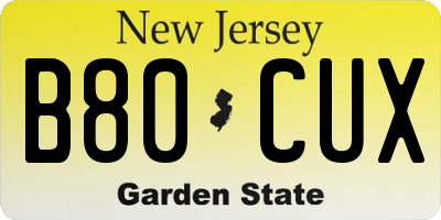 NJ license plate B80CUX