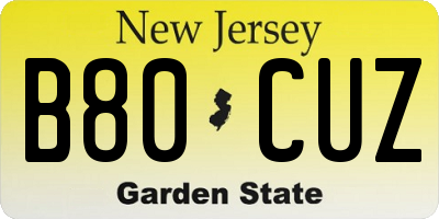 NJ license plate B80CUZ