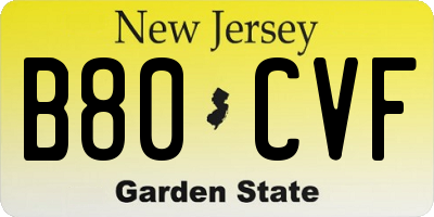 NJ license plate B80CVF