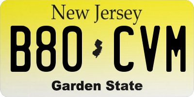 NJ license plate B80CVM