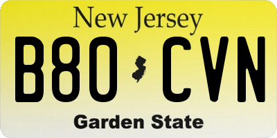 NJ license plate B80CVN