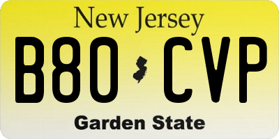 NJ license plate B80CVP