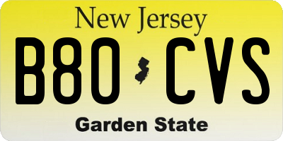 NJ license plate B80CVS