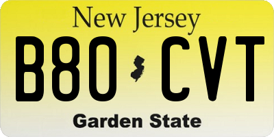 NJ license plate B80CVT