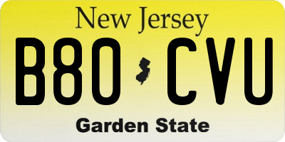 NJ license plate B80CVU