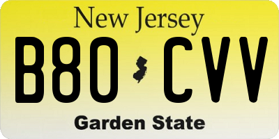 NJ license plate B80CVV