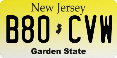 NJ license plate B80CVW