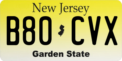 NJ license plate B80CVX