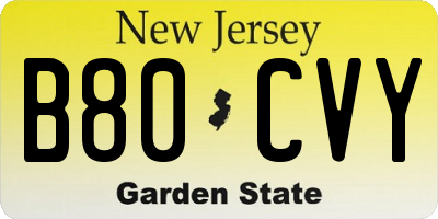 NJ license plate B80CVY