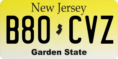 NJ license plate B80CVZ