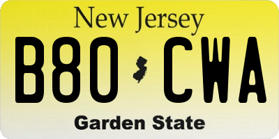 NJ license plate B80CWA