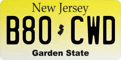 NJ license plate B80CWD