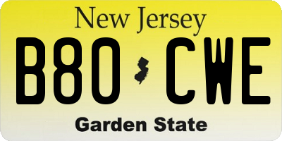 NJ license plate B80CWE