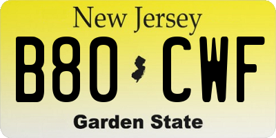 NJ license plate B80CWF