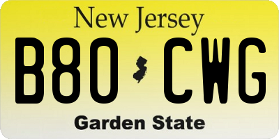 NJ license plate B80CWG