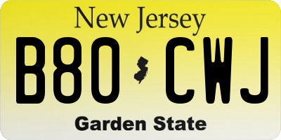 NJ license plate B80CWJ