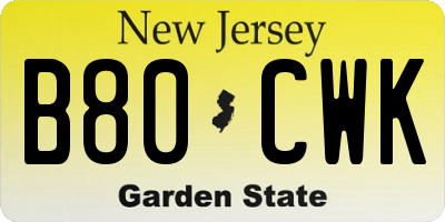 NJ license plate B80CWK