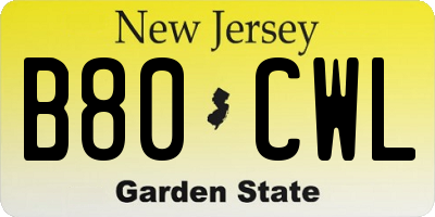 NJ license plate B80CWL