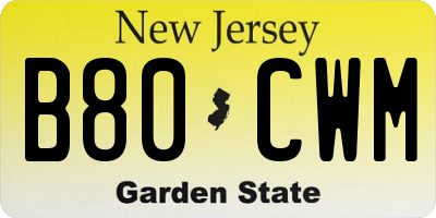 NJ license plate B80CWM