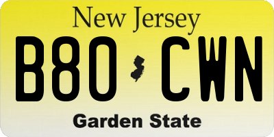 NJ license plate B80CWN