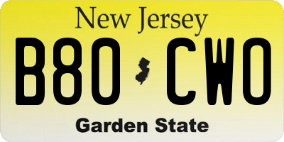 NJ license plate B80CWO