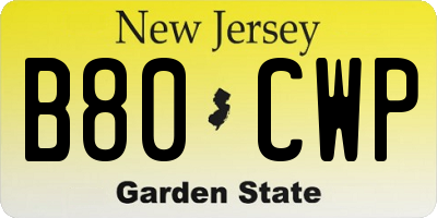 NJ license plate B80CWP