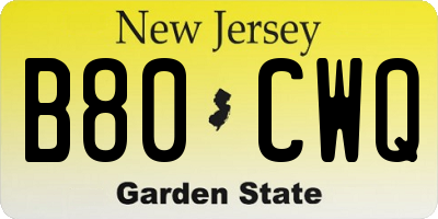 NJ license plate B80CWQ