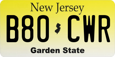 NJ license plate B80CWR