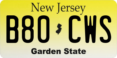 NJ license plate B80CWS