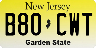 NJ license plate B80CWT