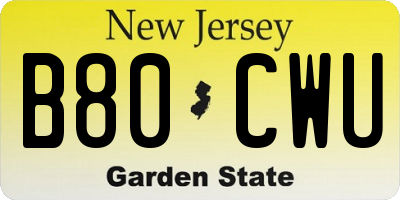 NJ license plate B80CWU