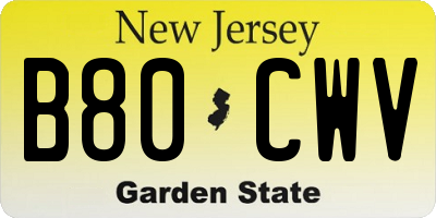 NJ license plate B80CWV