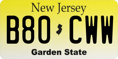 NJ license plate B80CWW