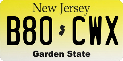 NJ license plate B80CWX