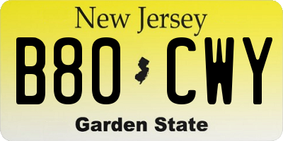 NJ license plate B80CWY