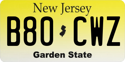 NJ license plate B80CWZ