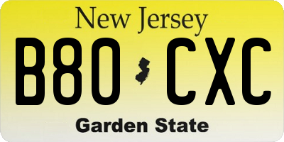 NJ license plate B80CXC