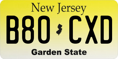 NJ license plate B80CXD